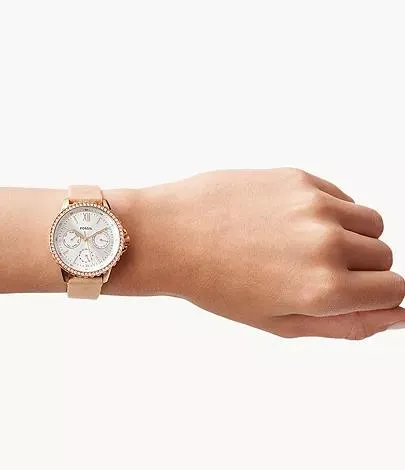 Montre multifonction Izzy en cuir rose poudré