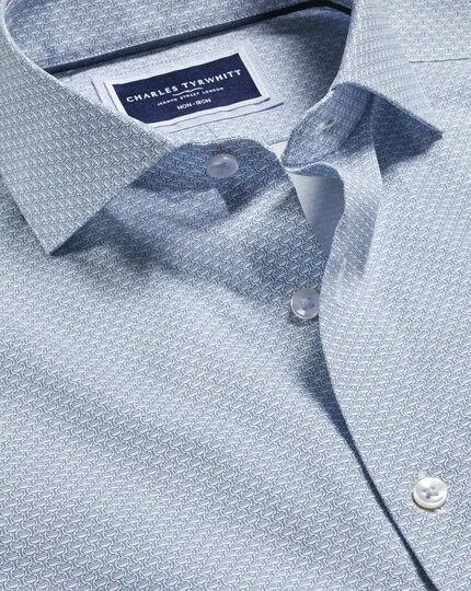 Semi-Cutaway Collar Wine Glass Print Non-Iron Shirt - Ocean Blue