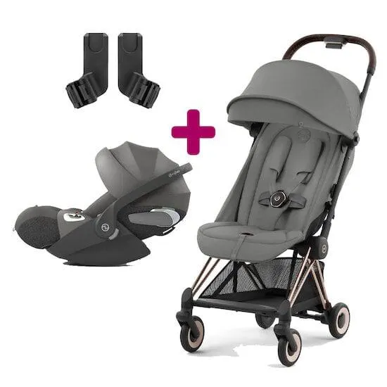 Pack poussette duo Coya Mirage Grey + coque Cloud T i-size Mirage Grey + adaptateurs coque de Cybex