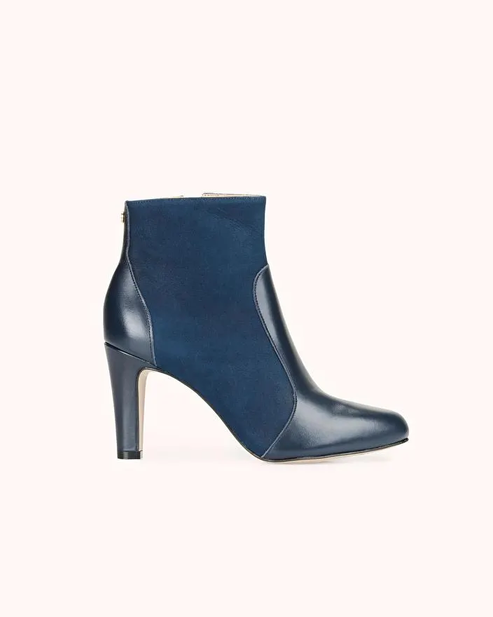 BOTTINE A TALON ZELOIA en cuir bi-matière marine