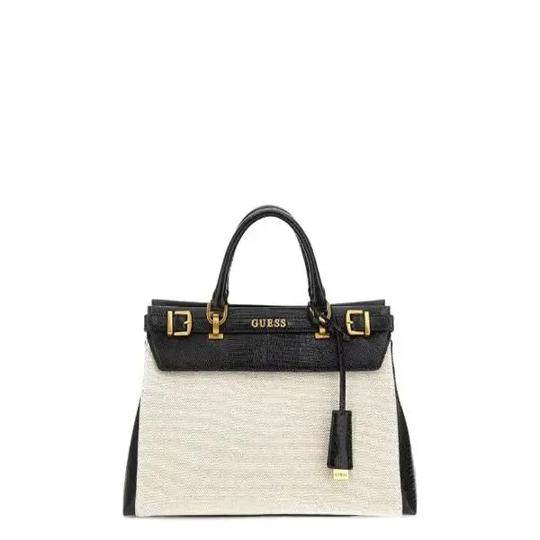 Guess - sac porté main Sestri coton noir et blanc