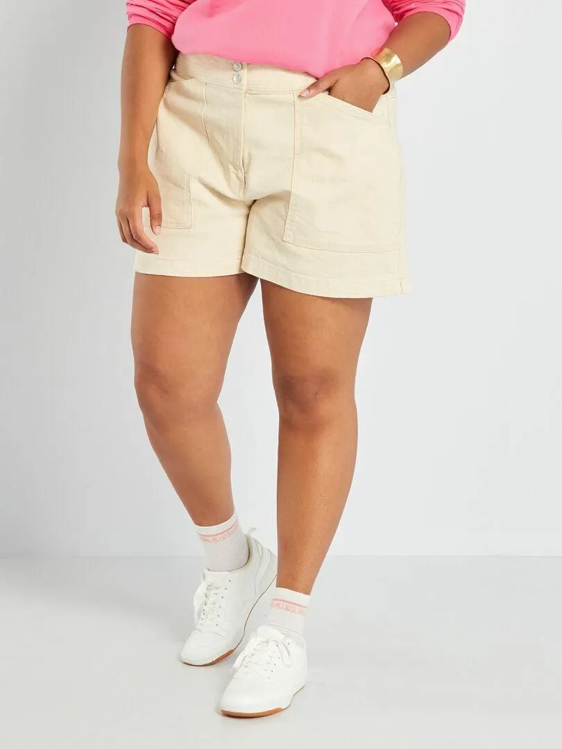 Short en jean - 2 poches - Beige