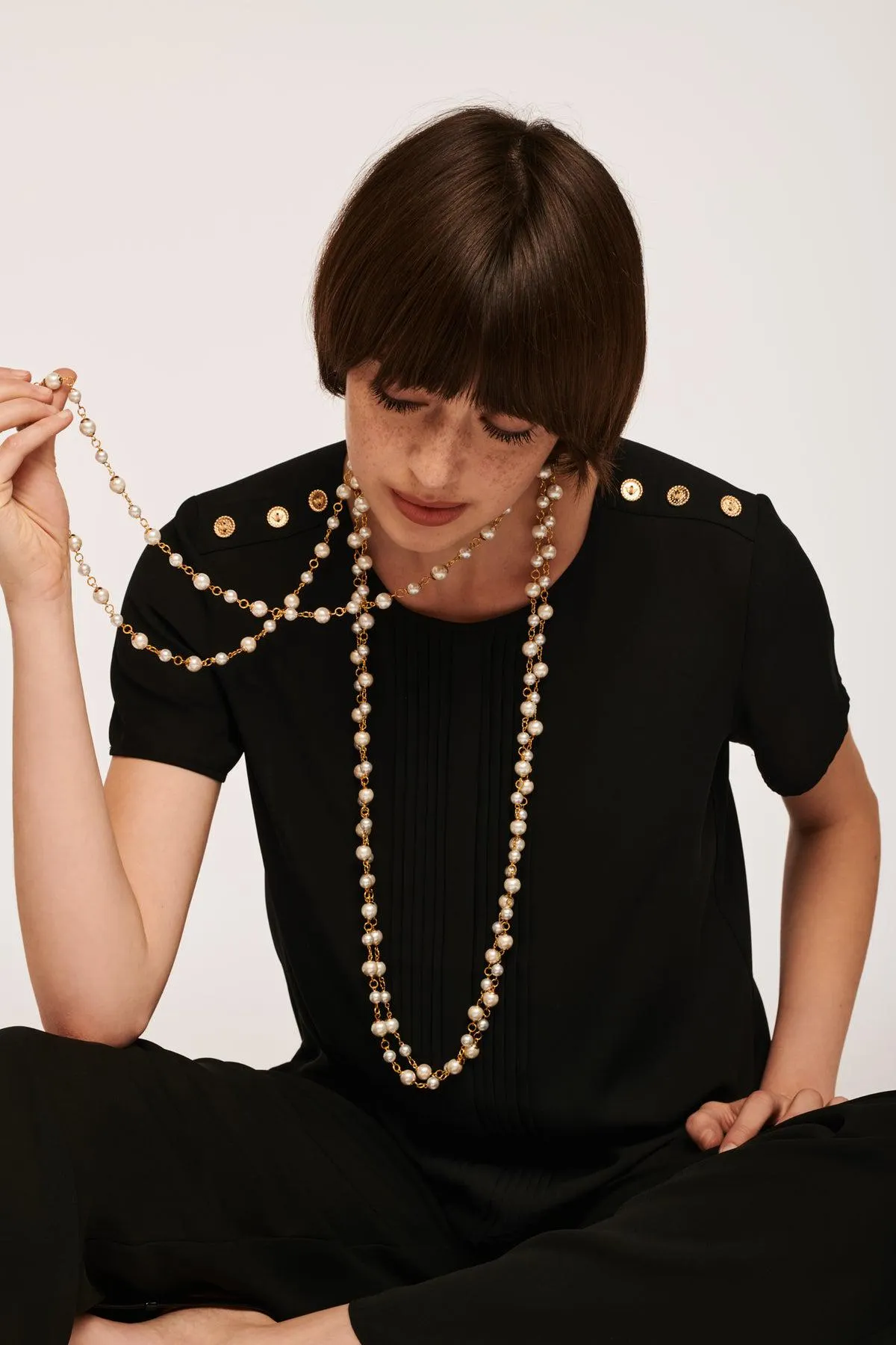 Top à manches courtes plissé