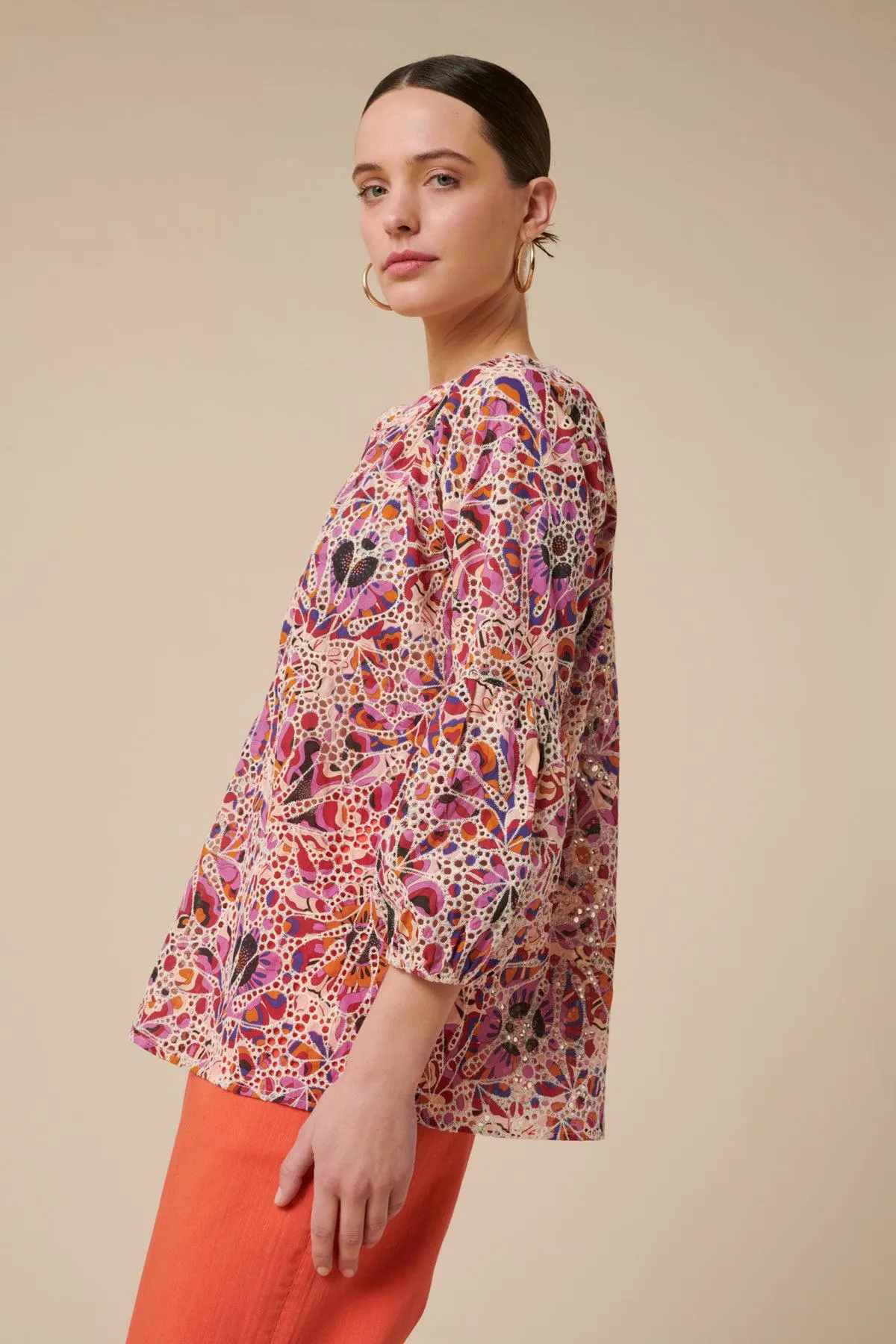 Blouse imprimée en broderie anglaise