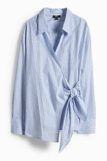 V-neck blouse with knot detail - striped