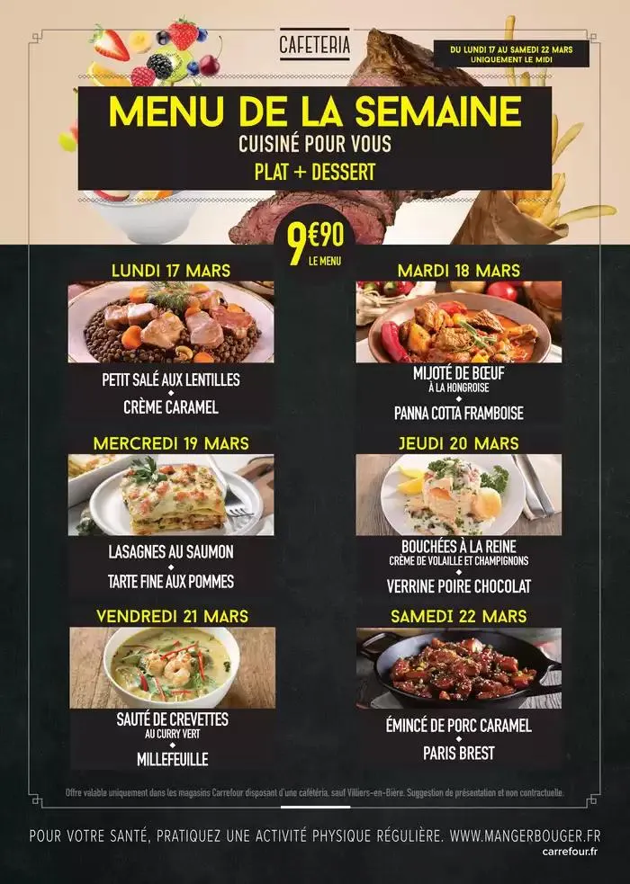 MENUS CAFETERIA DU 17 AU 22 MARS 2025 du 17 mars au 22 mars 2025 - Catalogue page 1