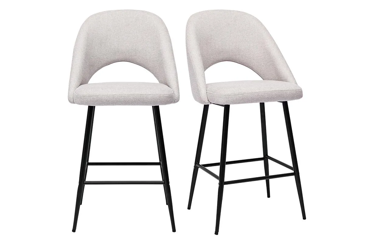 Tabourets de bar en tissu effet velours texturé beige H65 cm (lot de 2) COSETTE