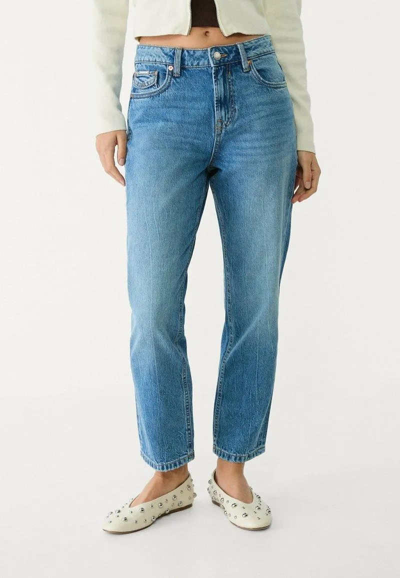 MOM FIT - Jean droit - mottled blue