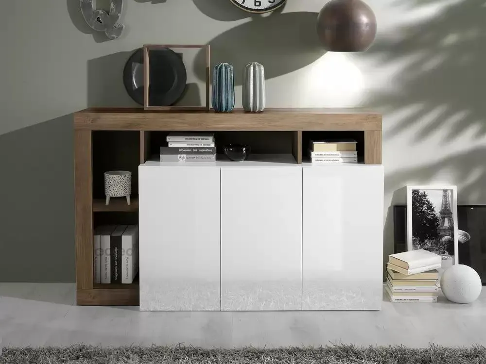 Bahut 3 portes Fribourg laqué blanc/chene mercure