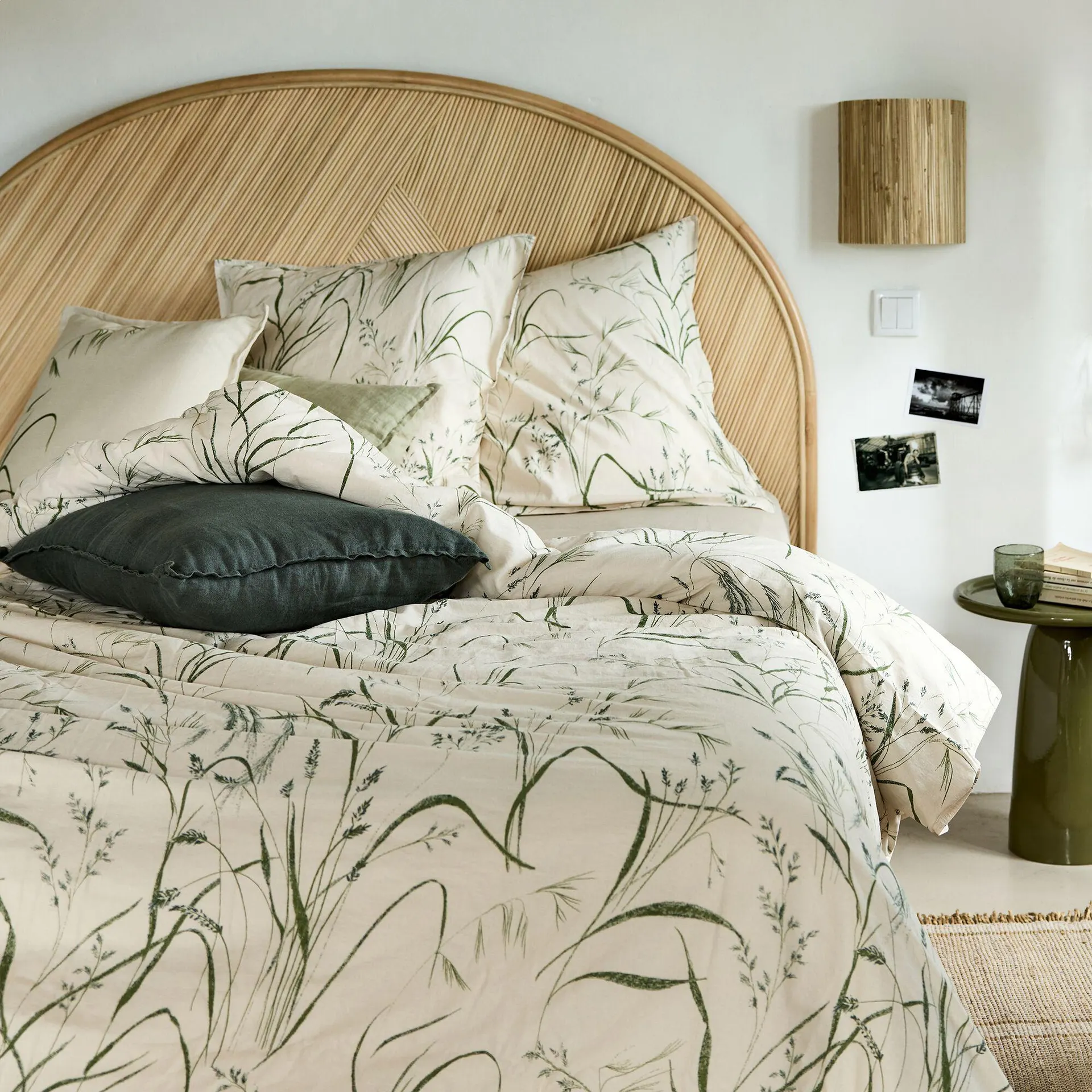 Housse de couette 240x220cm et 2 taies d'oreiller 63x63cm en coton à motif végétal - beige