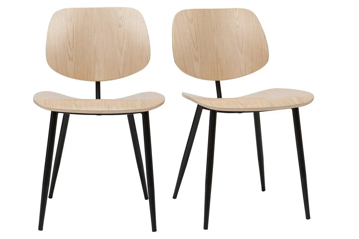 Chaises en bois clair et métal noir (lot de 2) TOBIAS