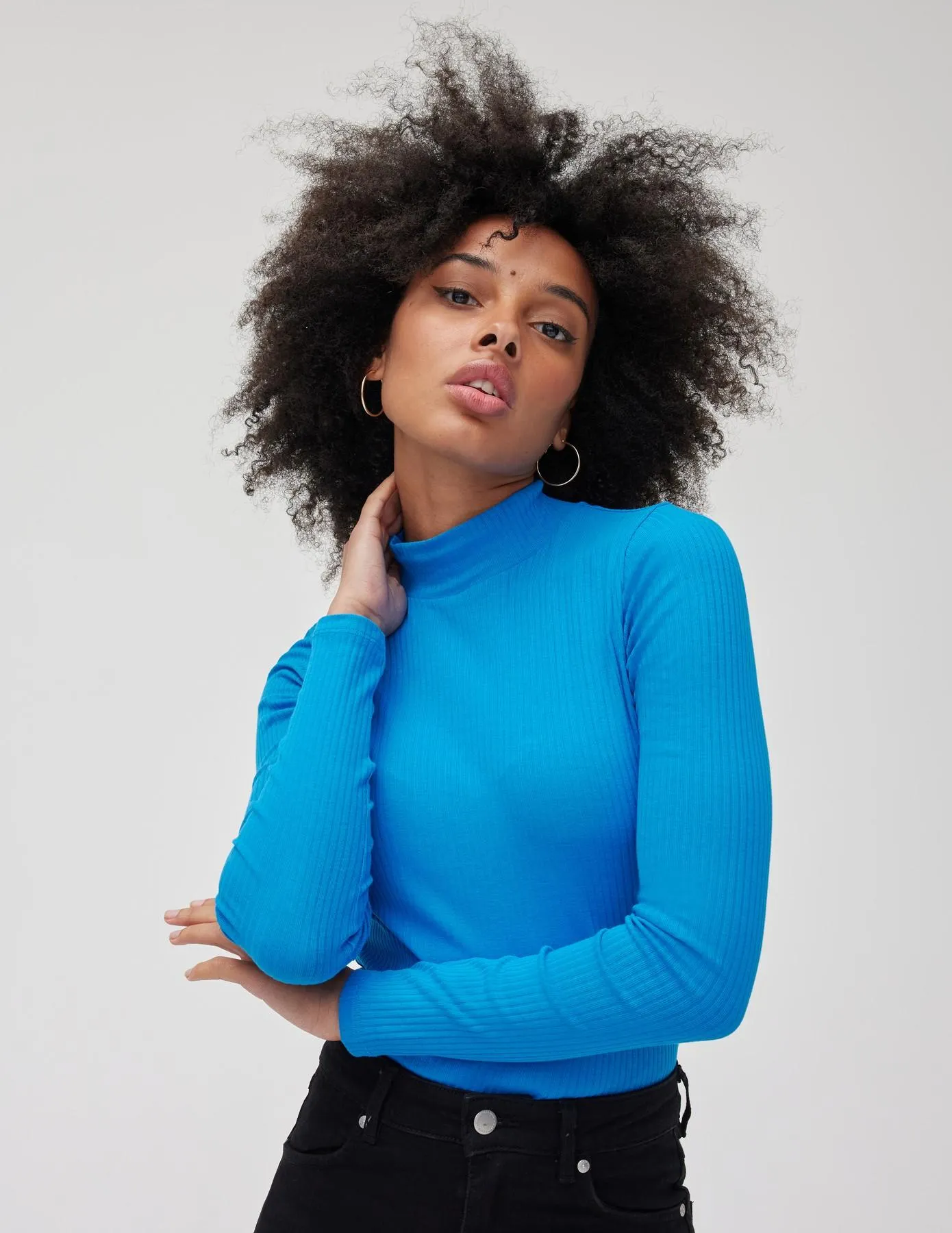 T-shirt col montant - Bleu moyen