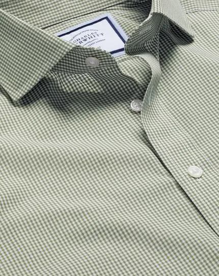 Cutaway Collar Non-Iron Mini Gingham Check Shirt - Olive Green