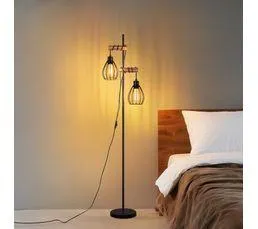 NETTLIFE Lampadaire Salon Lampadaire Noir : Lampadaire Bois Métal Industriel E27 Lampadaire 2 Lumières