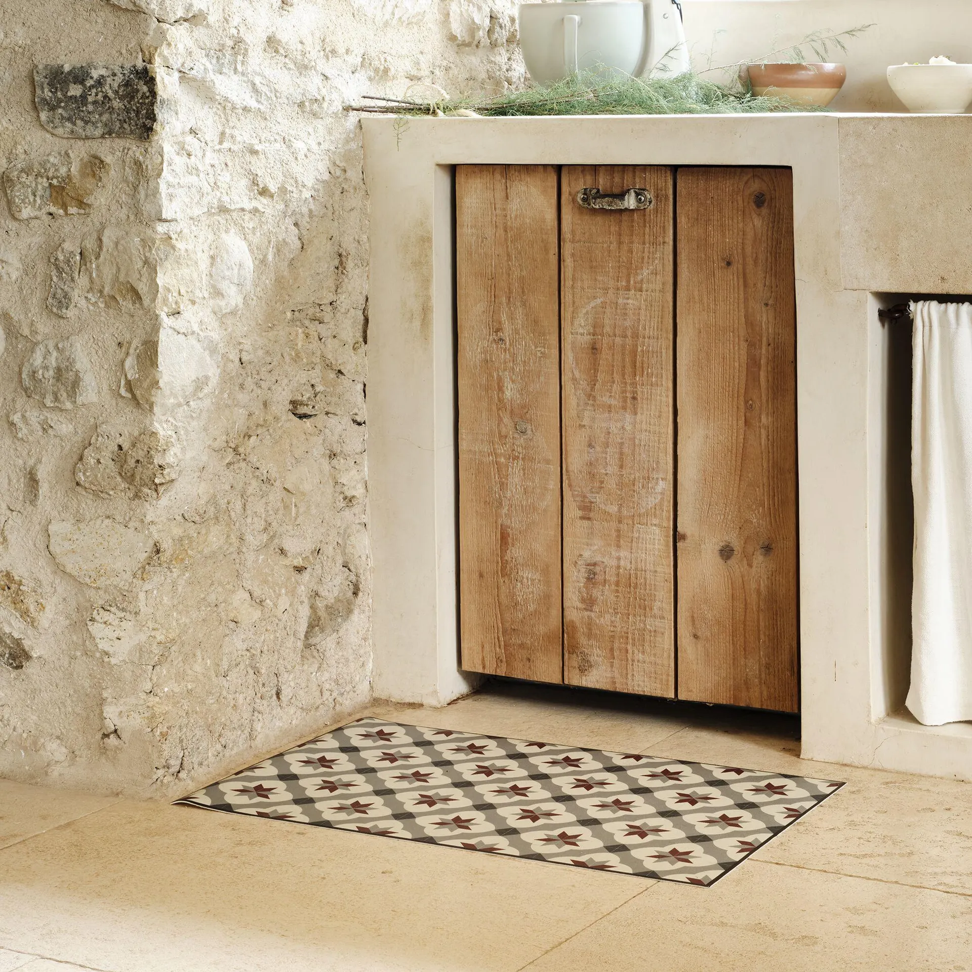 Tapis de cuisine anti-dérapant en vinyle - beige 50x80cm