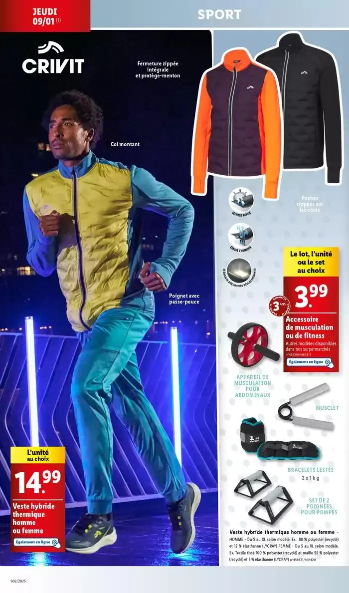 Réveillez le sportif en vous! Atteignez vos objectifs grâce aux affaires de sport Lidl. du 8 janvier au 13 janvier 2025 - Catalogue page 16