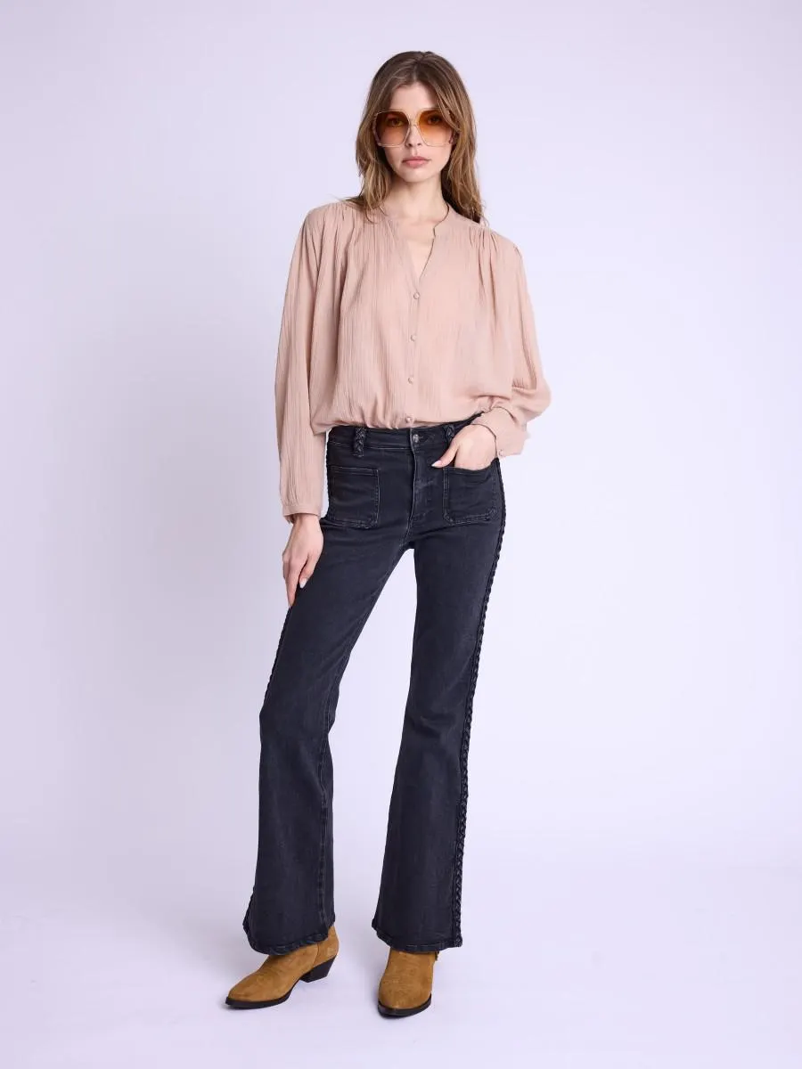 ODESSABRAID | Jean flare gris à tresses