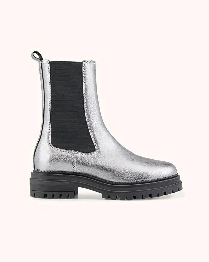 BOTTINE PLATE FELICI en cuir métallisé étain