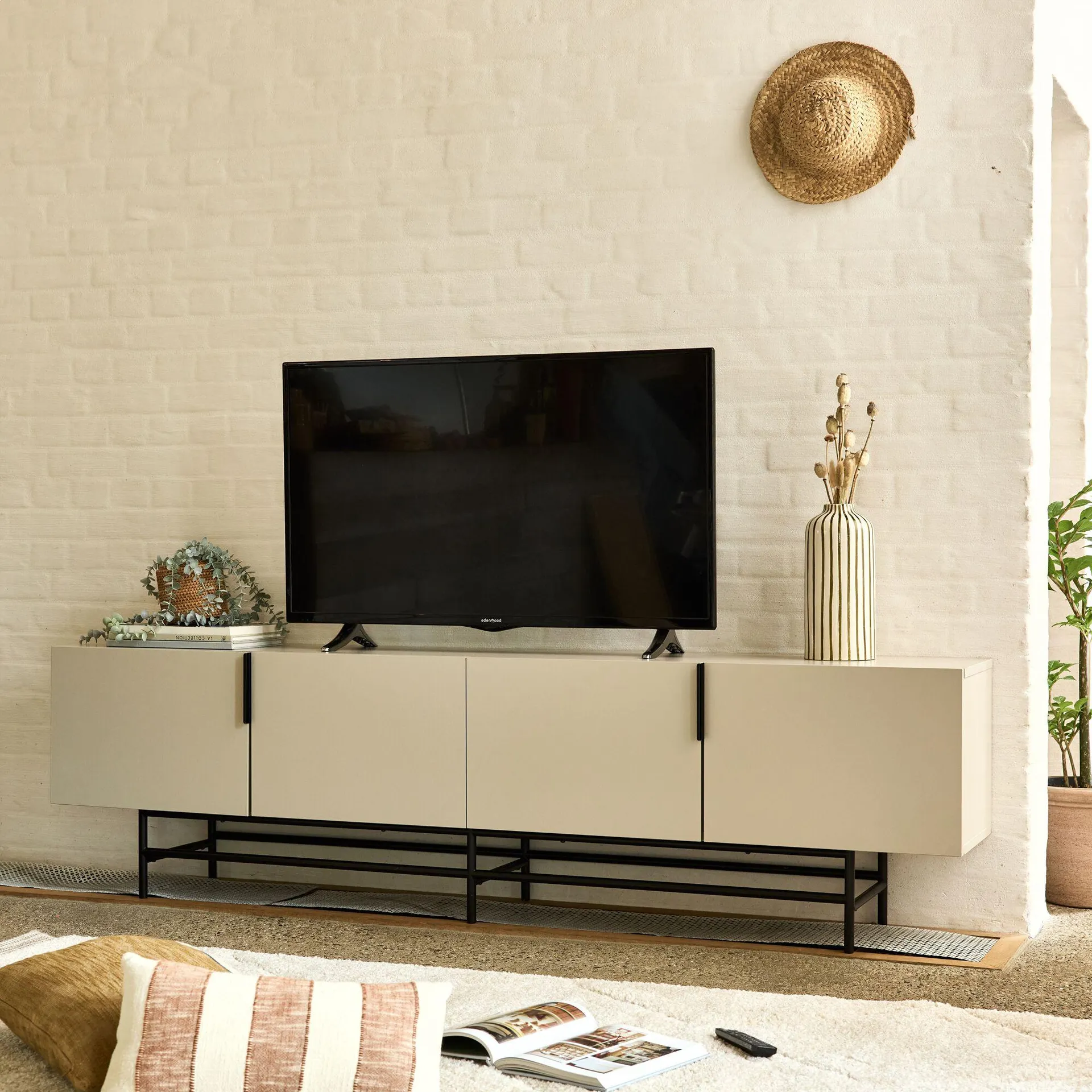 Meuble TV en bois 4 portes - beige