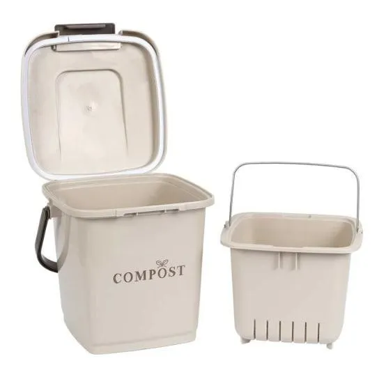Poubelle à Compost 8L avec Panier Perforé et Couvercle à Clapet - FLIRIS