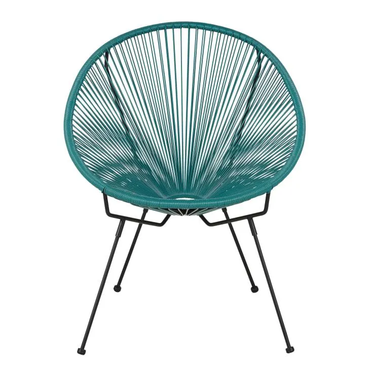 Silla de exterior redonda de acero negro y resina color verde