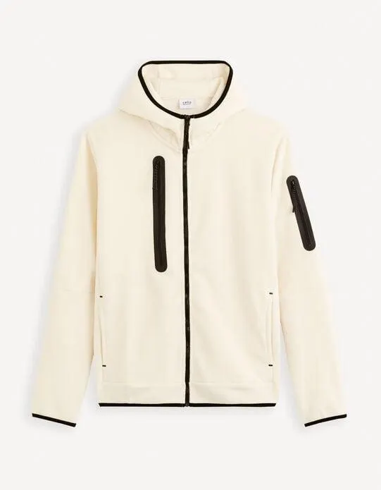 Sweat zippé à capuche - beige