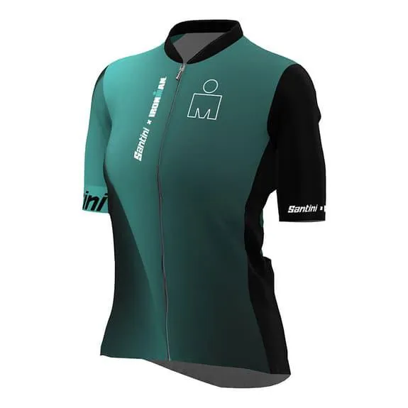 Maillot Santini x Ironman Ikaika manche courte noir bleu eau femme - Coupe Slim