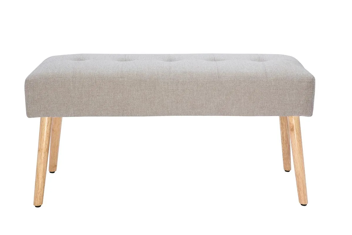 Banc scandinave capitonné en tissu effet velours texturé beige et bois clair L96 cm GUESTA