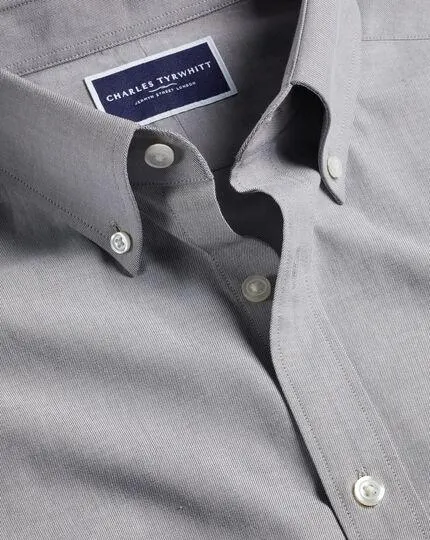 Button-Down Collar Brushed Cotton Twill Shirt - Light Grey
