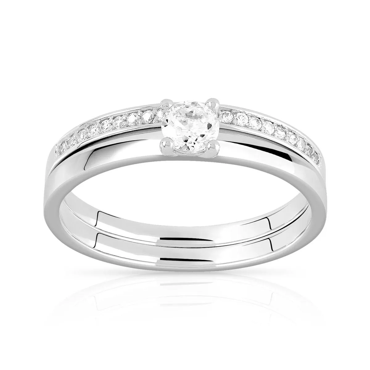 Duo alliance demi-tour solitaire argent 925 zirconias