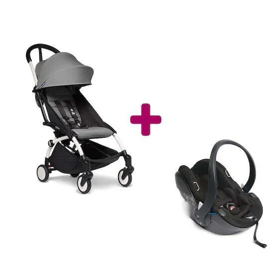 Pack poussette YOYO² chassis blanc + coque yoyo + pack 6+ gris de BABYZEN