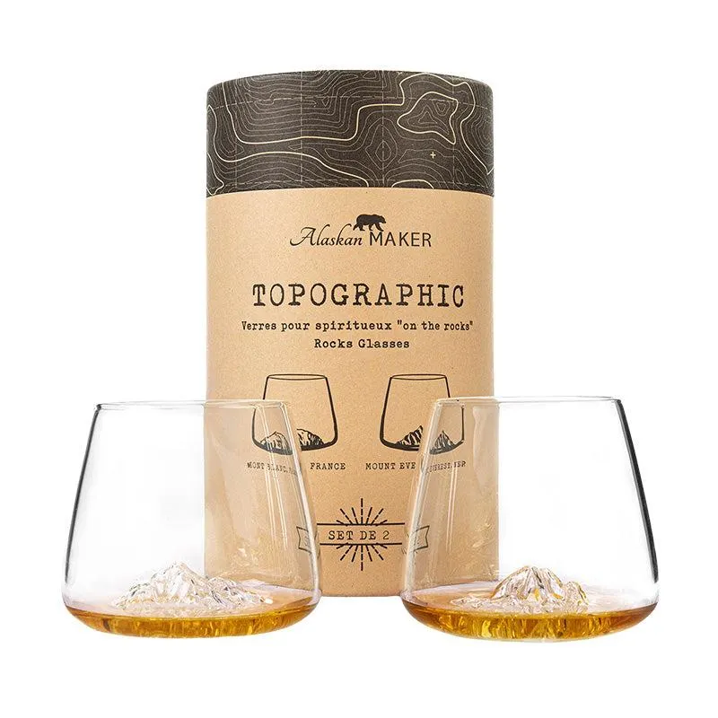 Set 2 verres à whisky Everest et Mont Blanc 350ml Topographic Alaskan Maker
