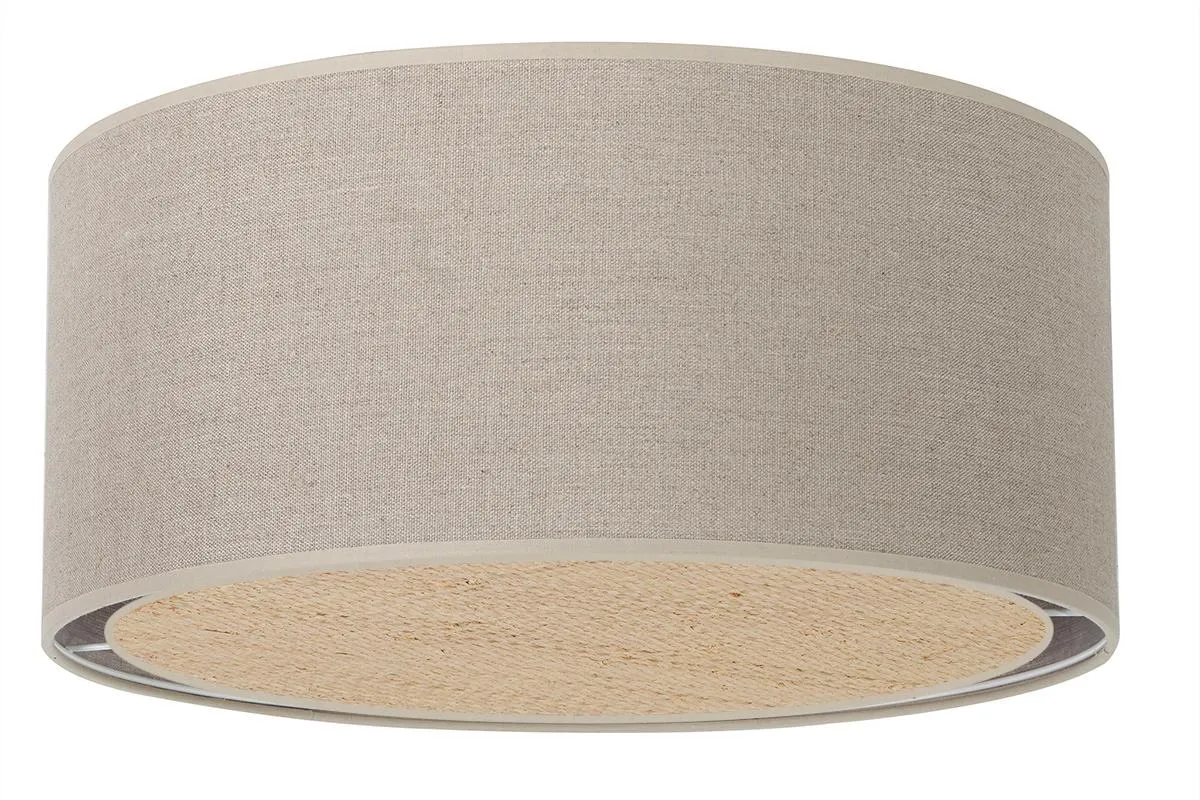 Plafonnier cylindrique en lin beige et rabane naturelle D40 cm TRAVES