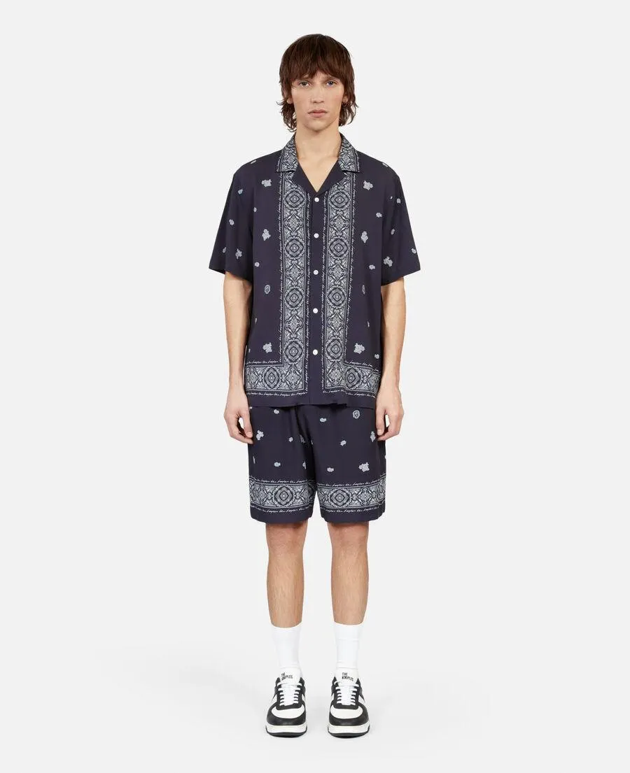 Chemise manches courtes imprimée bleue