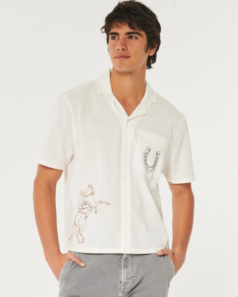 Boxy Cropped Embroidered Graphic Workwear Shirt
