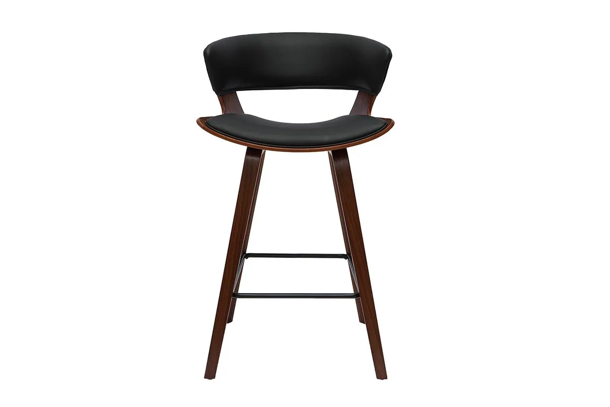 Tabouret de bar design noir et bois foncé H65 cm SYRAH