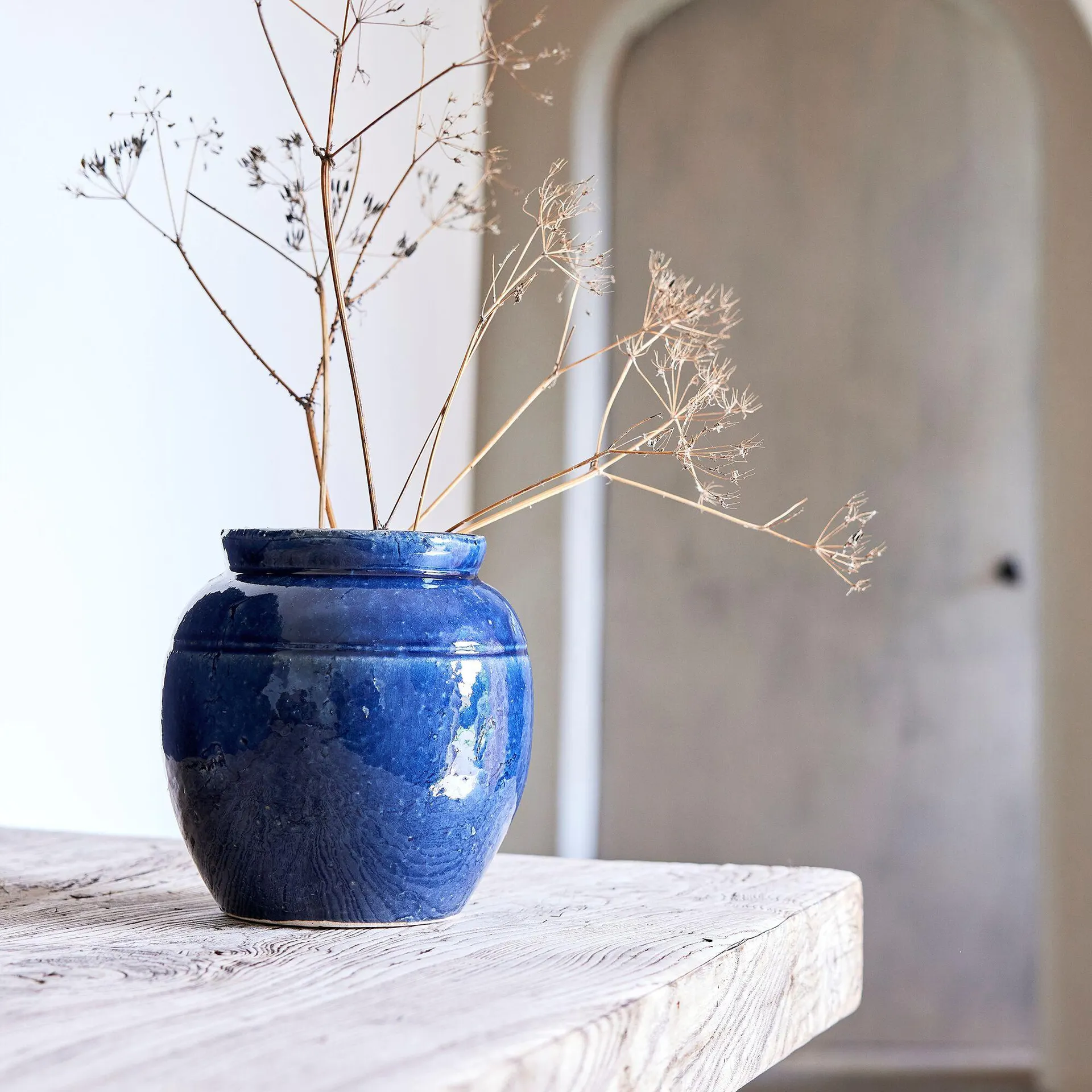 Vase texturé en grès D20xH20cm - bleu