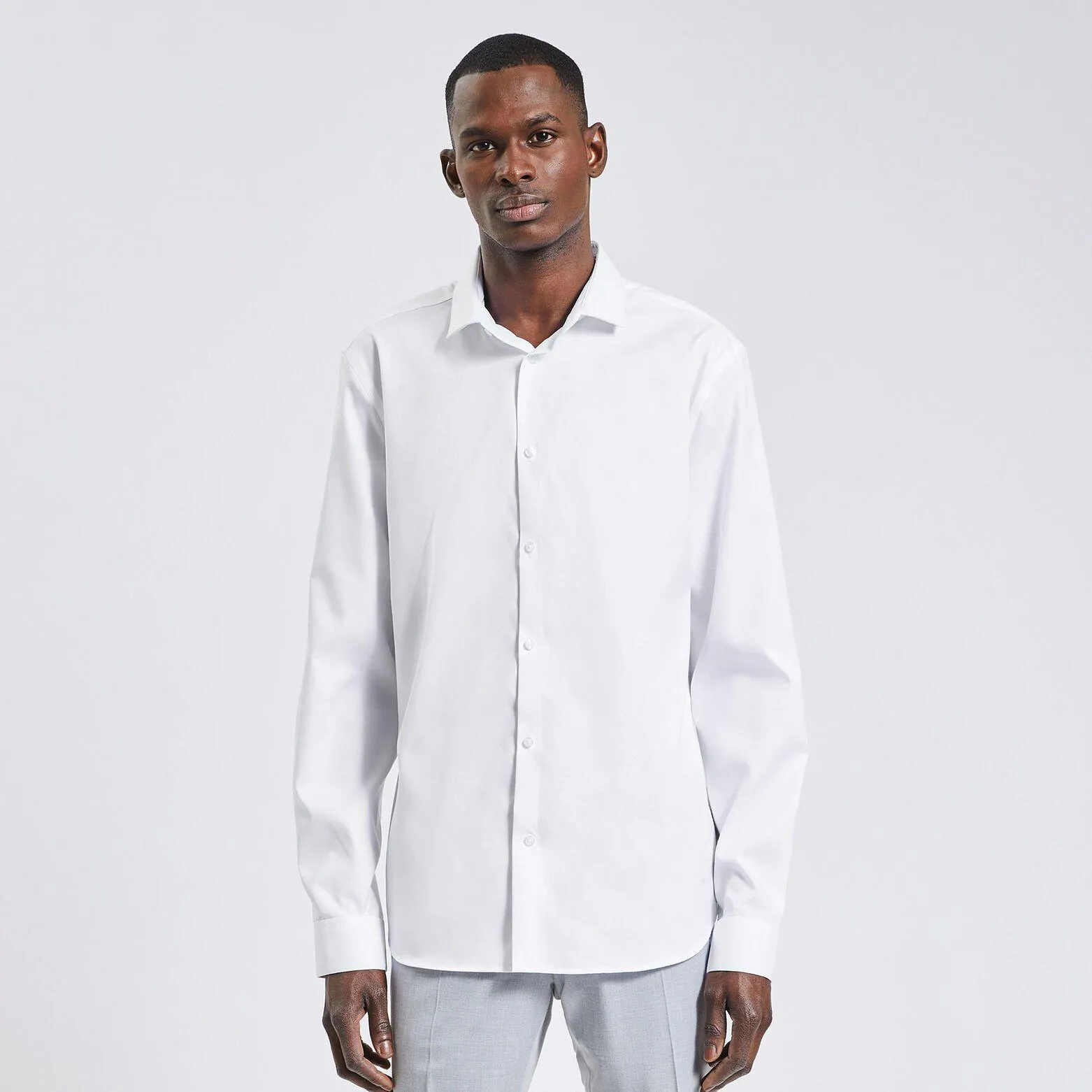 Chemise slim sans repassage unie coton - Blanc