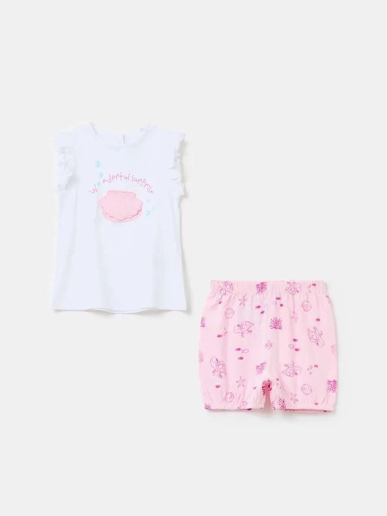 Organic cotton pyjamas with print Blanc/rose