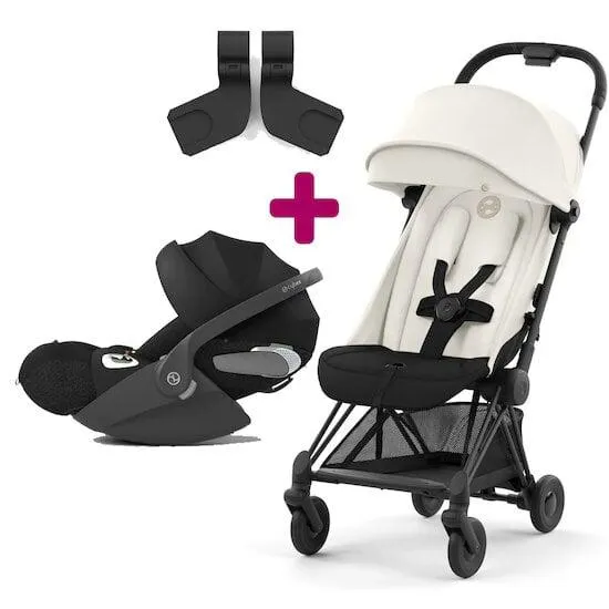 Pack poussette duo Coya Off White + coque Cloud T i-size Sepia Black + adaptateurs coque de Cybex