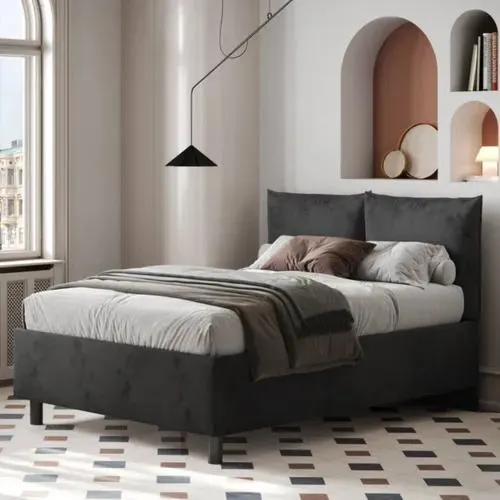 Lit coffre avec sommier 140x190 cm TONY en velours gris