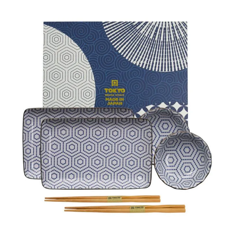 Set de 4 assiettes en porcelaine et 2 paires de baguette Tokyo Design