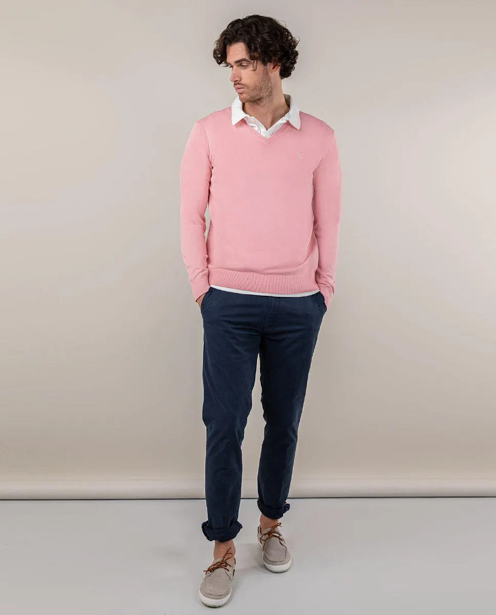 Pull Col V Teint Sur Pièce Framboise