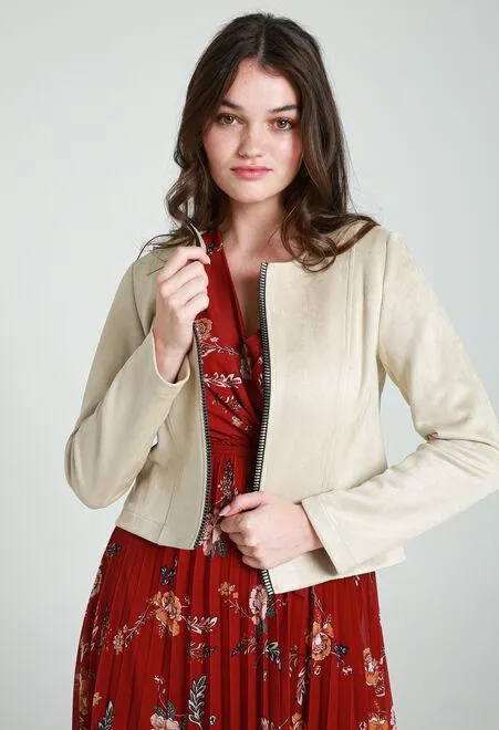 Veste courte ouverte avec fermeture éclair décorative