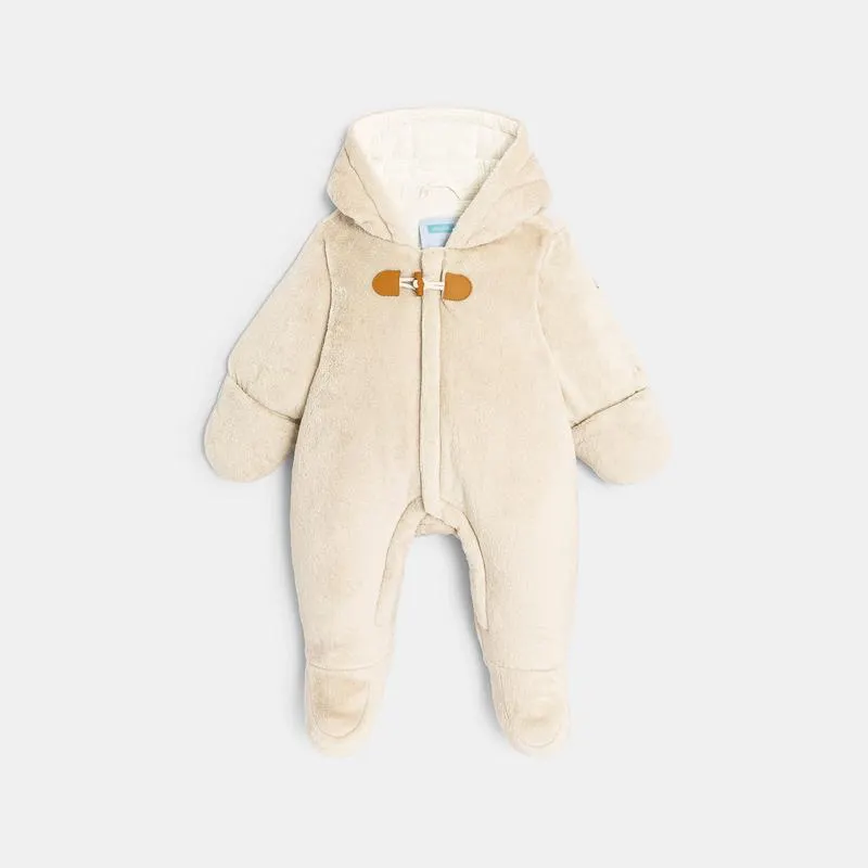 Combipilote en velours doublée jersey beige naissance