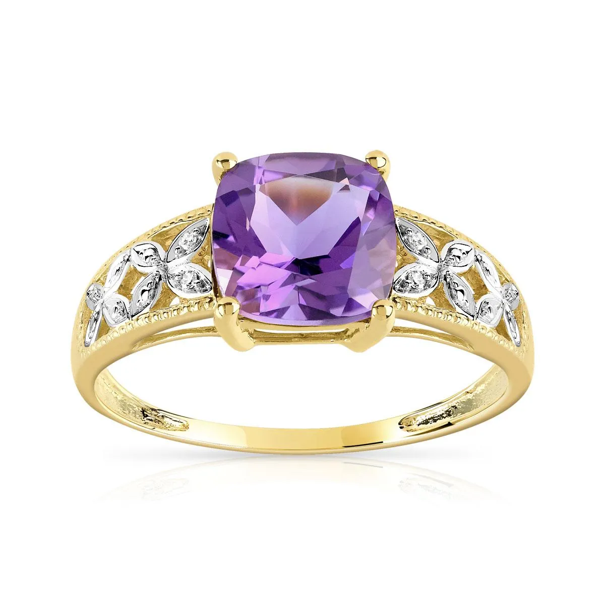 Bague or 375 2 tons améthyste carrée et diamants