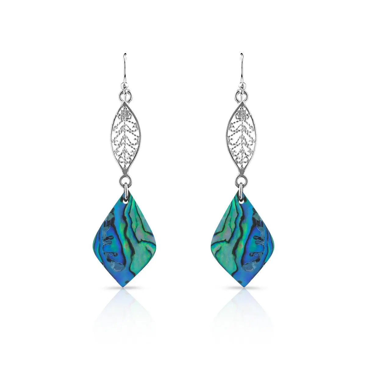 Boucles d'oreilles argent 925 pendants losanges nacre abalone