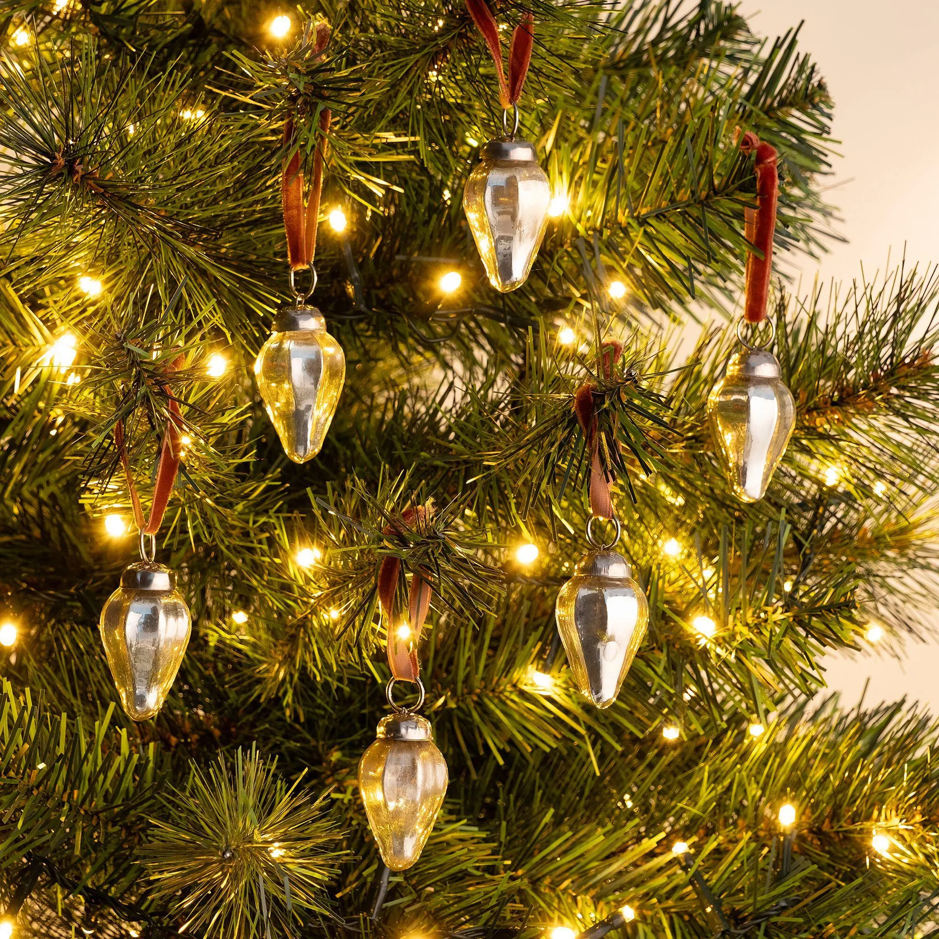 Lot de 6 suspensions goutte en verre H4cm - argenté