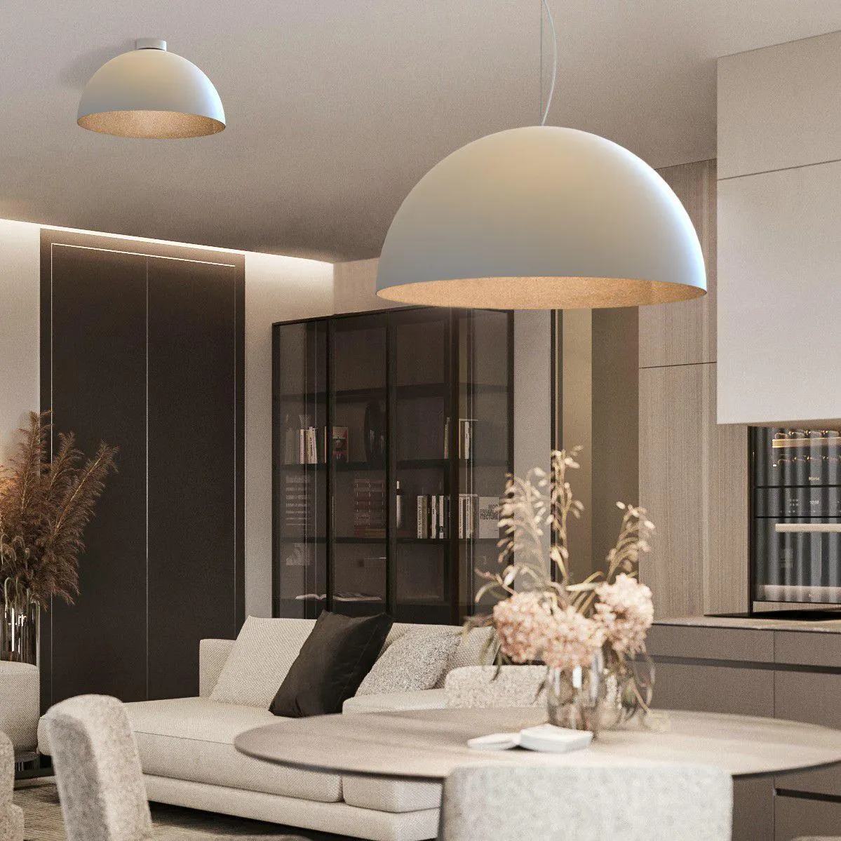 Suspension VENICE (D60cm) en métal blanc intérieur feuille d'or