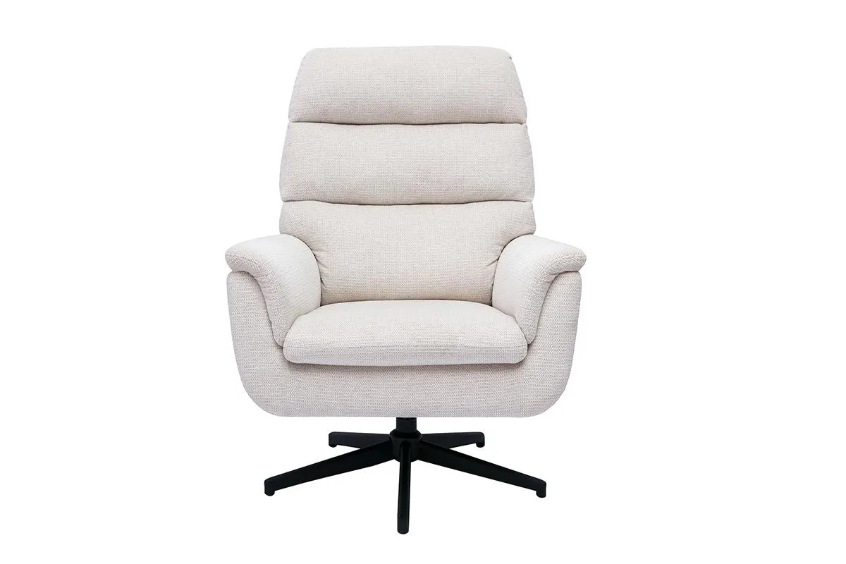 Fauteuil pivotant en tissu chenille beige et métal noir JONAH